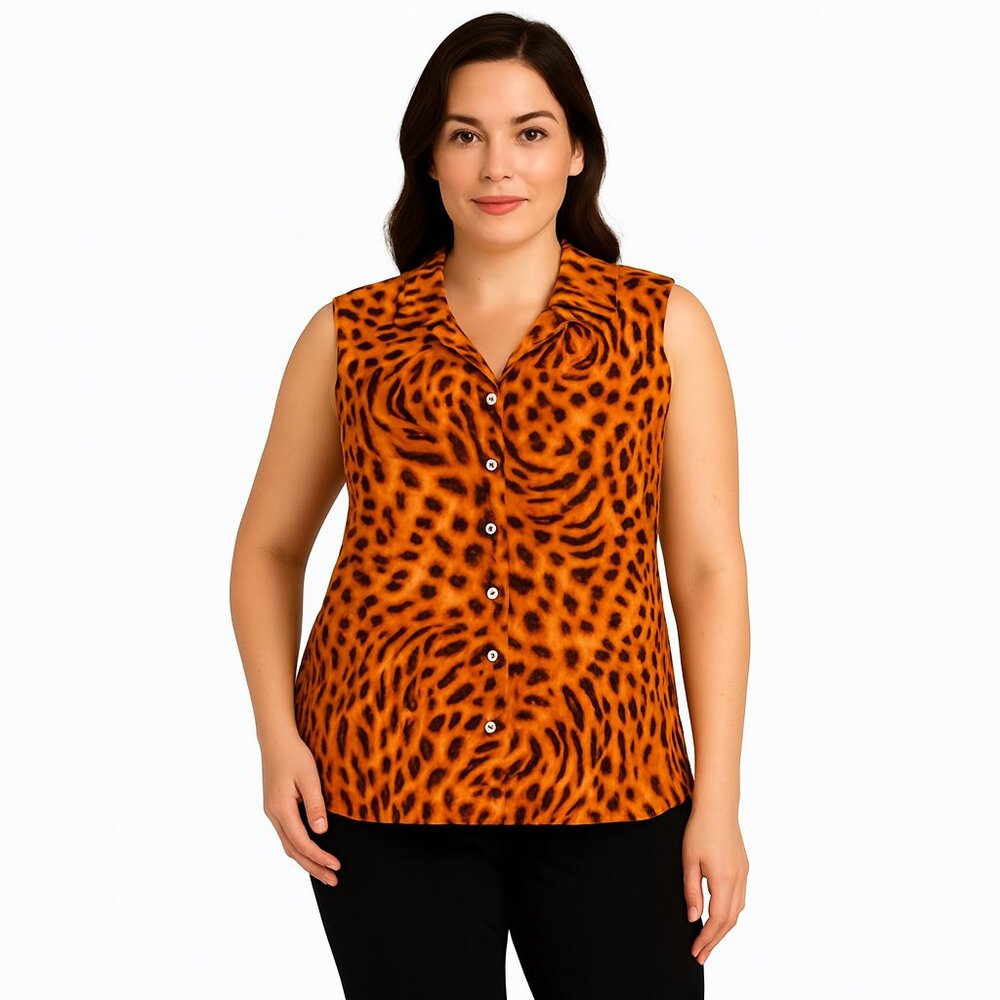 Selene Sport Size 2X Sleeveless Leopard Print Blouse - Picture 2 of 5